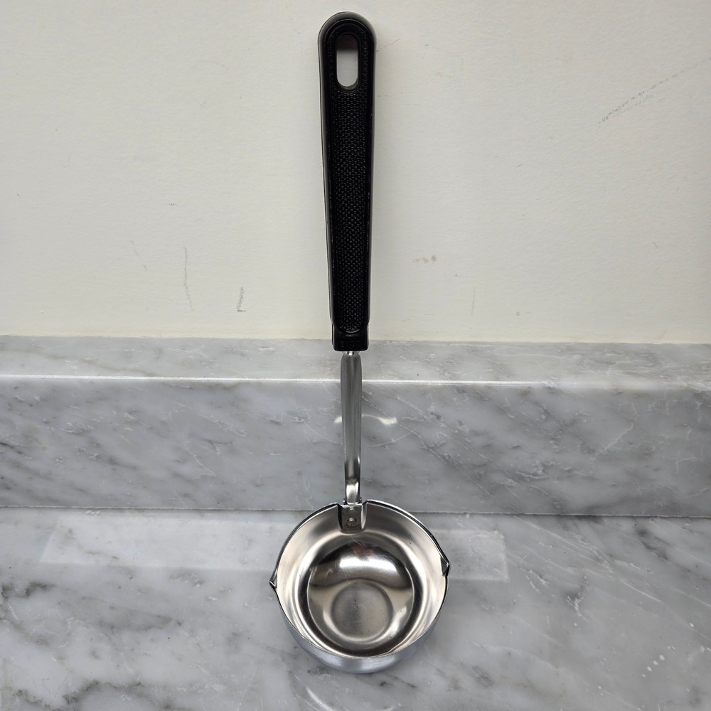 Vintage EKCO Stainless Steel Double Spout Ladle Serving Spoon Black Handle Retro